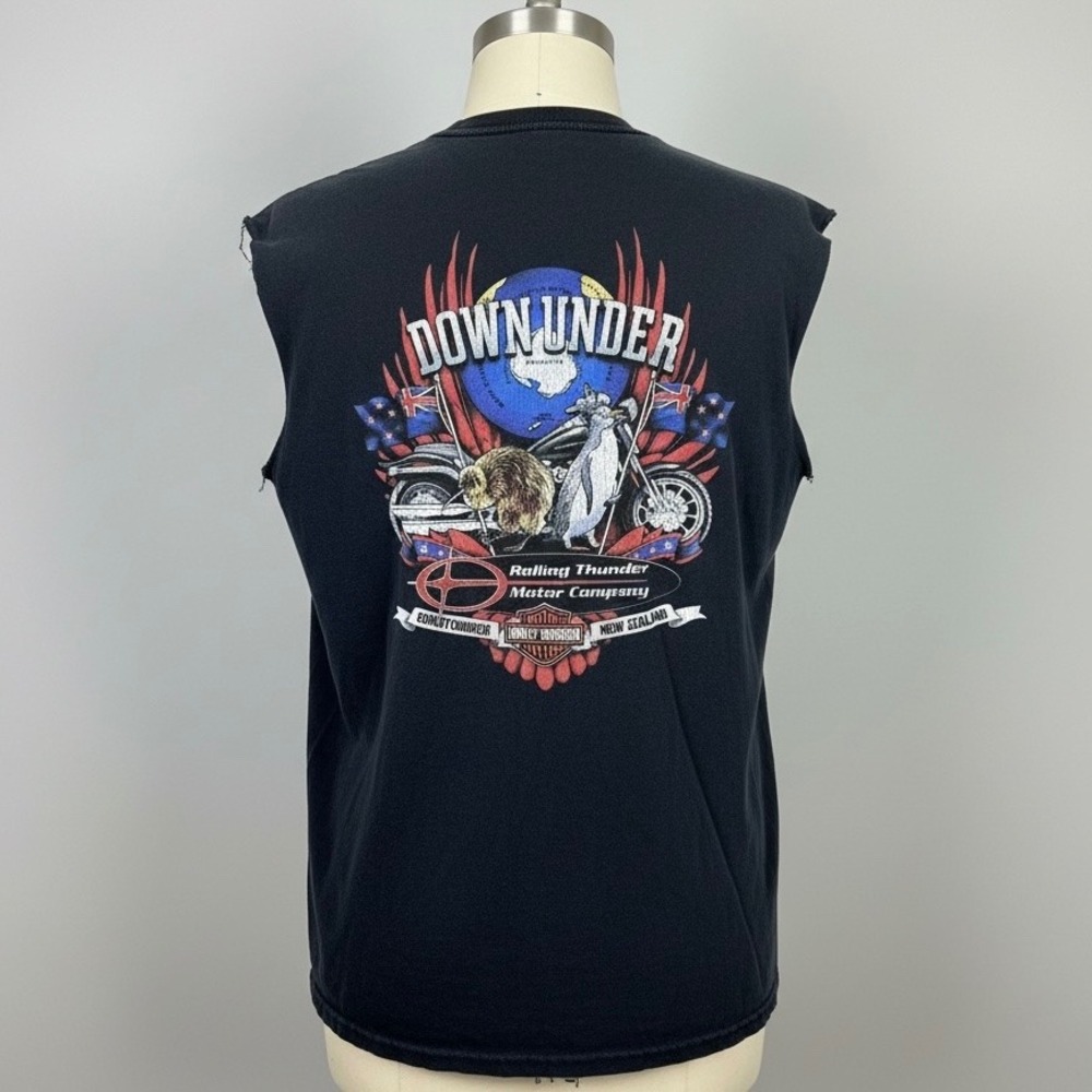 Harley Davidson New Zealand Down Under Rolling Thunder Muscle Shirt XL VTG Y2K